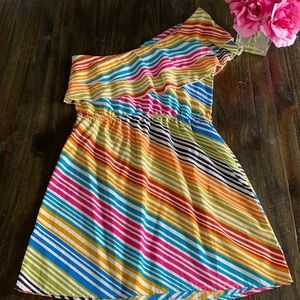 Fun Summer Dress rainbow 🌈 stripe one shoulder